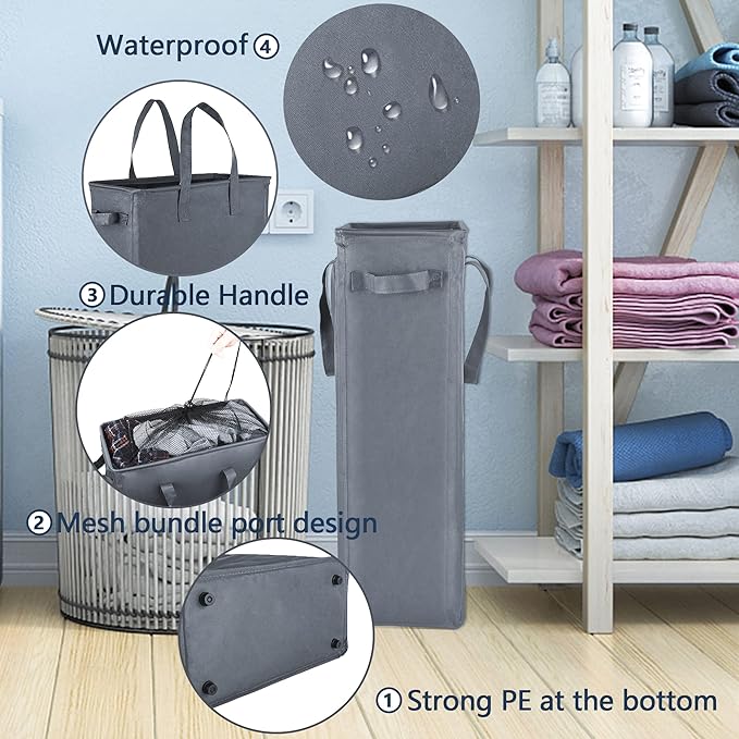 Odonata Slim Laundry Hamper Handles Collapsible Laundry Basket Thin Dirty - Image 5