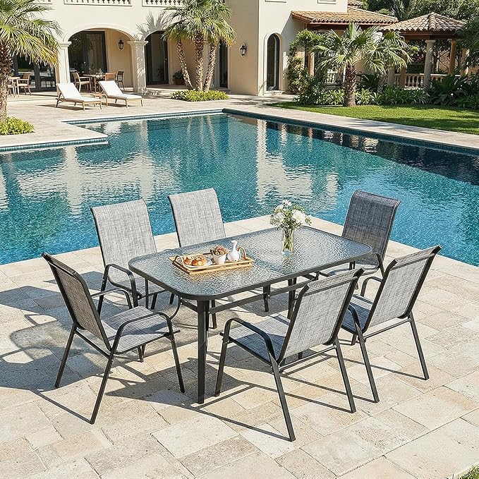 MAMIZO Patio Dining Chairs, Stackable All Weather Teslin Chair, Heavy Duty Outdoor Breathable Chairs Set, w/Armrests, Upgraded Chair FeetW/Strenthened Iron Spacers, 330 LBS (6, Grey) - Image 9