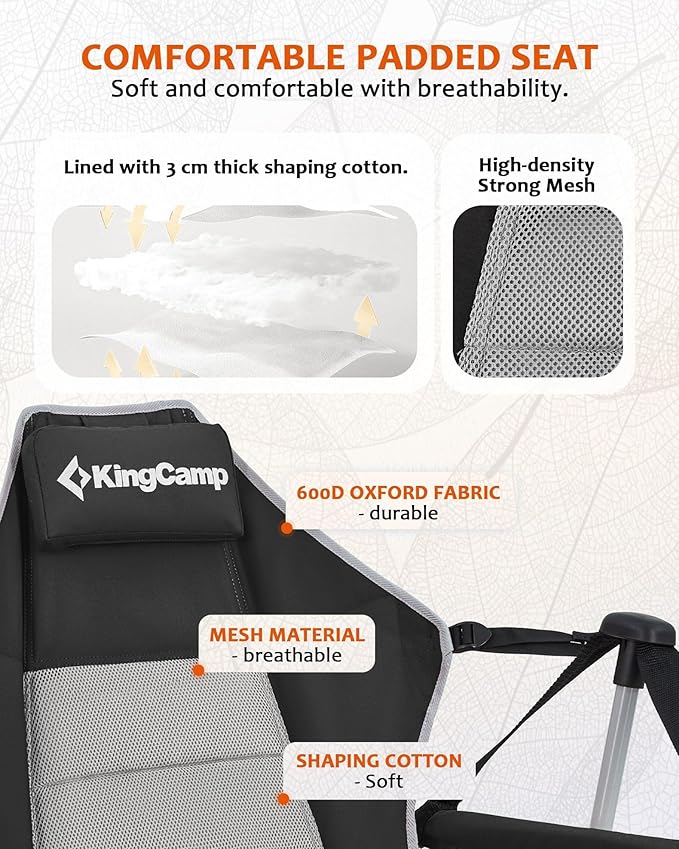 KingCamp Hammock Chair with Footrest – Heavy Duty Swinging Rocking Camping Chairs for Adults up to 400lbs, Folding Portable Oversized Rocker with Cup Holder & Pillow for Outdoor Beach Lawn RV Sports - Image 8
