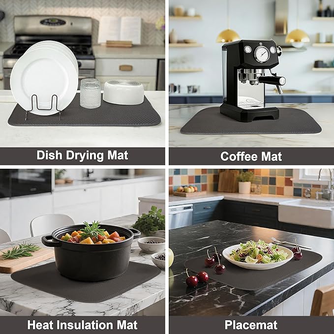2-Pack Dark Gray Dish Drying Mat 18 x 24 inches – XL Drying Matt Kitchen Counter - Image 5