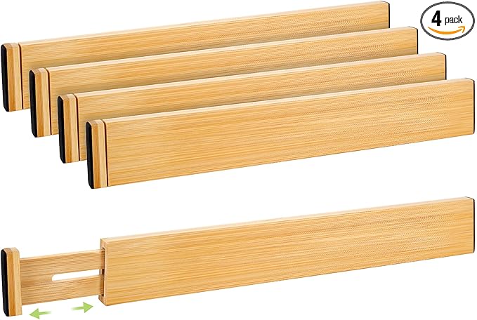 Drawer Divider, Adjustable Bamboo Kitchen Drawer Organizer, Spring Loaded by Fyvva