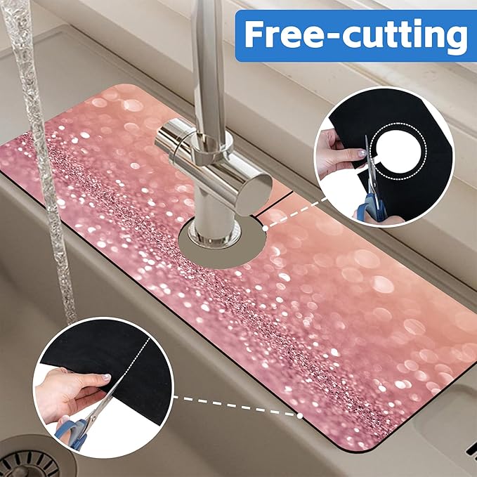 Abstract Pink Glitter Diamond Sink Faucet Absorbing Mat Sink Splash Guard - Image 7