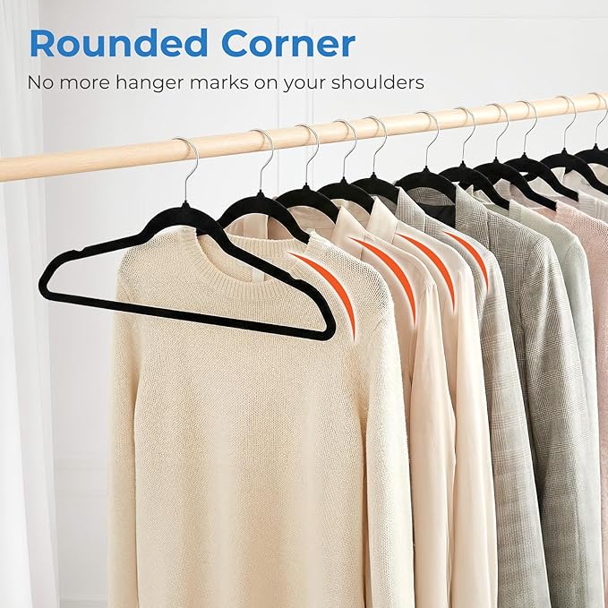 Smartor Black Velvet Hangers 50 Pack, Non Slip Clothes Hangers - Image 6
