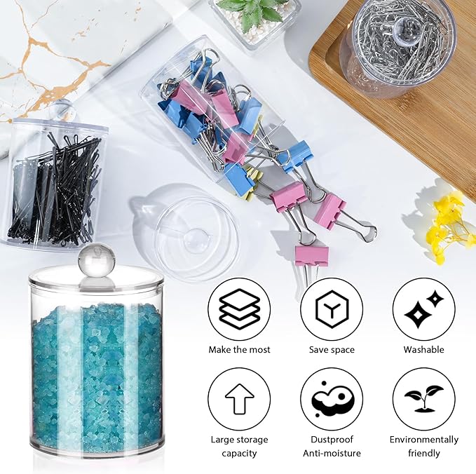 6 Pack Qtip Holder, Canister Apothecary Jar Set, Bathroom Jars - Image 3