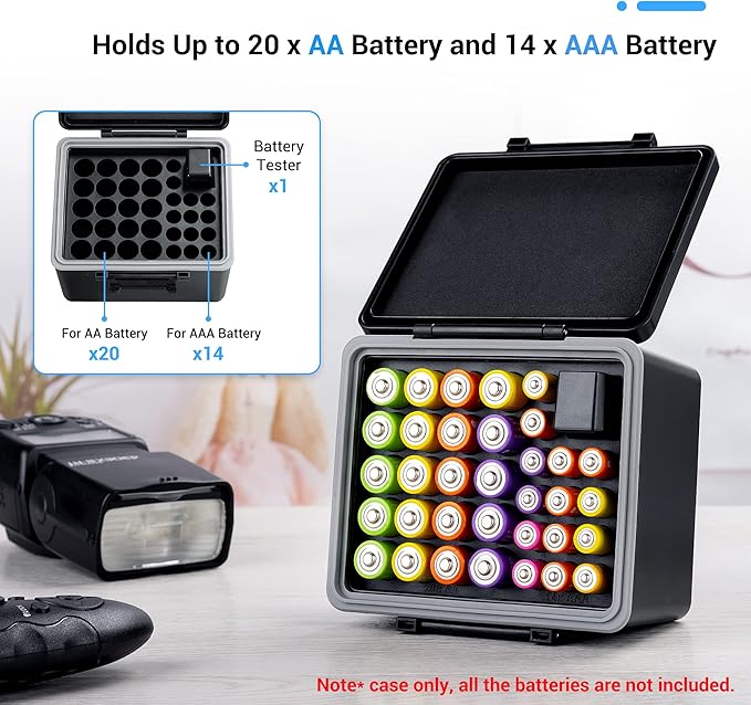 JJC AA AAA Battery Case Holder for 20 Double A Battery and 14 Triple A Battery - Image 2