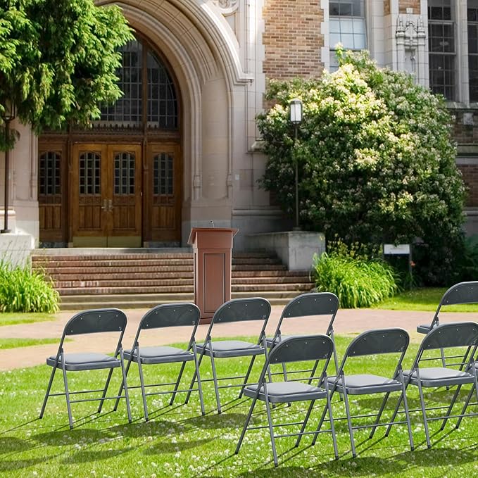 VINGLI 6 Pack Folding Chairs with Padded Seats, Metal Frame with Pu Leather Seat & Back, Capacity 350 lbs, Gray - Image 6