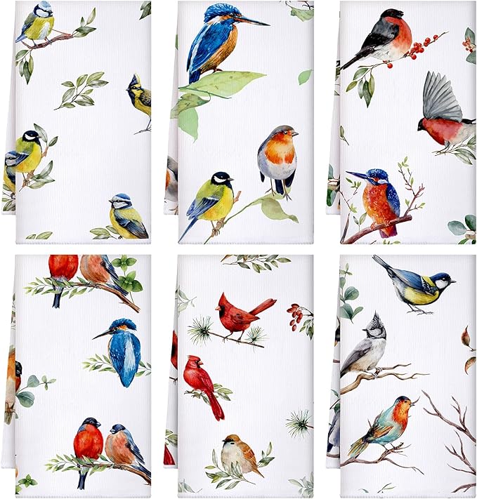 Set of 6 Birds Kitchen Towels Hummingbird Tea Towels Absorbent Dish Towels by Boyiee