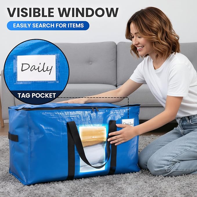 TAILI Extra Large Moving Bags, 8 Pack Blue Heavy Duty Totes - Image 5
