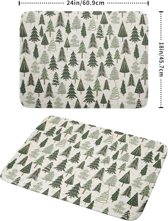 Christmas Dish Drying Mat for Kitchen Counter 18x24 Green Xmas Tree Block Print - Image 2