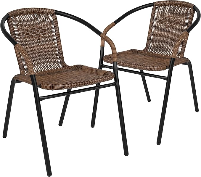 Flash Furniture Lila Modern Rattan Indoor/Outdoor Stackable Dining Chairs, Stacking Rattan Bistro Chairs for Patio or Restaurant, Set of 2, Brown by FlashFurniture