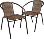 EMMA + OLIVER Set of 2 Modern Rattan Indoor/Outdoor Stack Chairs, Stacking Rattan Patio Chairs with Curved Back and Cross Bracing, Brown - Image 3