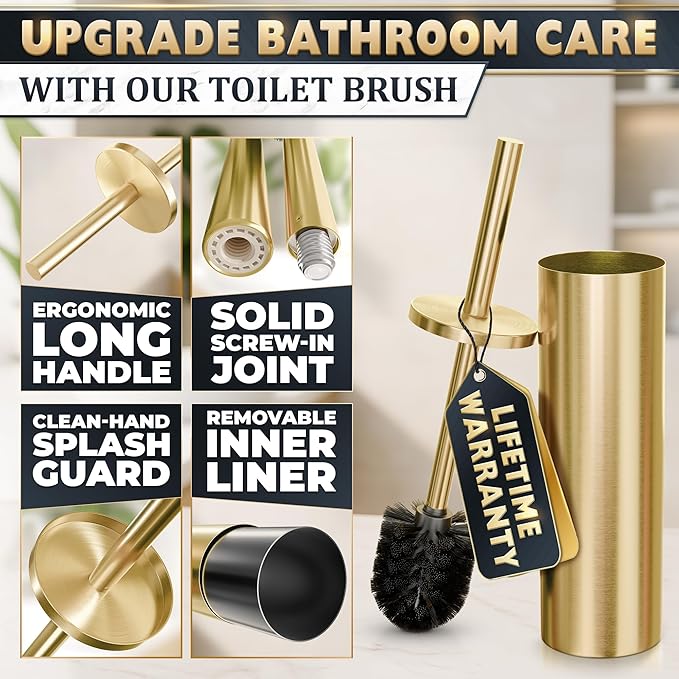 Gold Toilet Brush and Holder Set - Image 3