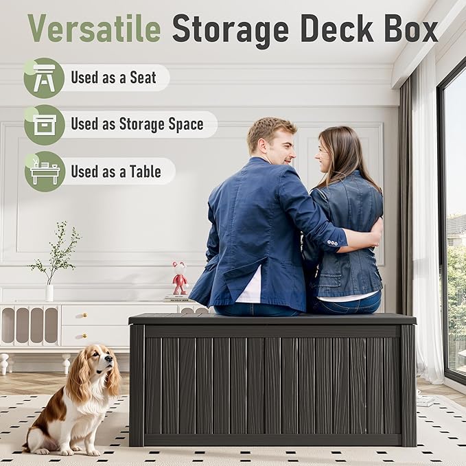 Outdoor Storage Box, Resin Deck Boxes Indoor and outdoor, Waterproof Storage Box Lockable Lid (Black,180 Gallon) - Image 3