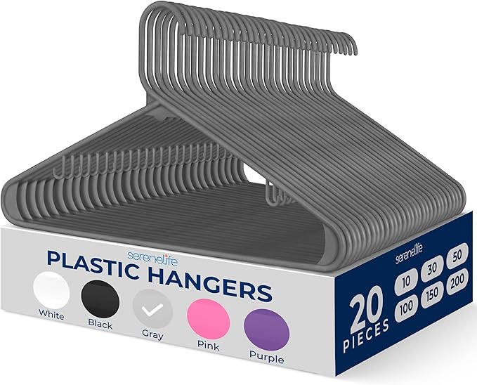SereneLife Premium 20 Pack Plastic Hangers, Lightweight, Space Saving Clothes by SereneLife
