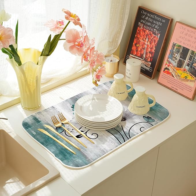 Rustic Daisy Floral Dish Drying Mats 18x24 Inches - Image 6