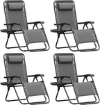 Homall Zero Gravity Chair Patio Folding Lawn Outdoor Lounge Gravity Camp Reclining Lounge Chair with Cup Holder Pillows for Poolside Backyard and Beach Set of 4 (Grey) by Homall