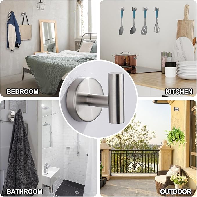 Towel Hook for Bathroom, Screw Mount Heavy Duty Wall Hooks, Stainless Steel - Image 6