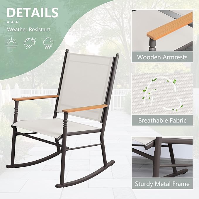 Shintenchi 2 Pcs Outdoor Rocking Chairs Set,Upgraded High Back Patio Rocking Chairs Set,Breathable Textilene Fabric Rocking Chair for Porch,Patio,Garden,Balcony,Creamy White - Image 4