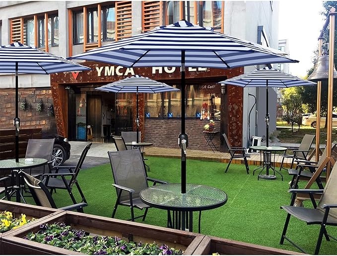 Blissun 7.5 ft Patio Umbrella, Yard Umbrella, Outdoor Market Umbrella with Push Button Tilt Crank (Blue&White) - Image 6