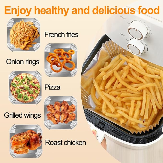 Air Fryer Paper Liners, 6.3” Square Non-stick Sheets, Food Grade Aluminum Foil - Image 4