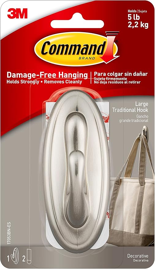 3M Command 17053BN Traditional Plastic Hook, Brushed Nickel by Command