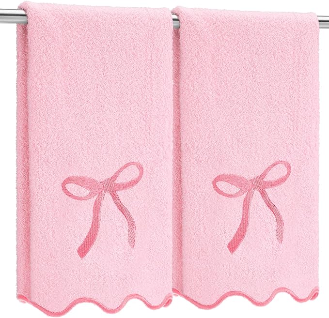 2 Pcs Pink Scalloped Hand Towels by Fanfanwin