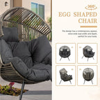 Vongrasig Wicker Egg Chair PE Rattan Chair with Cushion, Oversized Patio Lounge Chair for Outdoor, Indoor, Balcony, Backyard, Garden, Living Room, (Black/Rattan) - Image 6