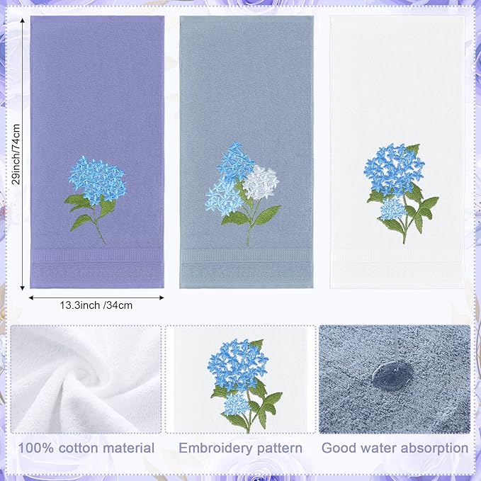 Blue Hydrangea Hand Towels Farmhouse Hydrangea Bathroom Decor 14x29 Inch - Image 2