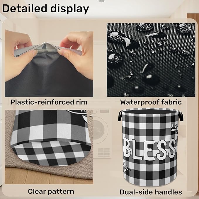 Checkered Bless Laundry Basket, Waterproof Fabric Storage Basket - Image 5
