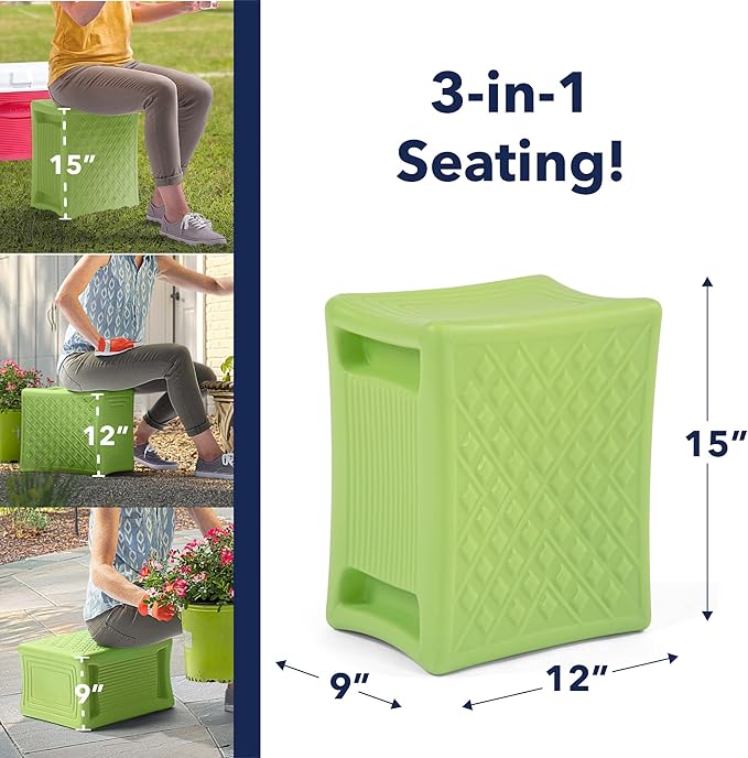 Simplay3 Handy Home 3-Level Heavy Duty Work/Garden Seat - 12" x 15" x 9" - Green, Made in USA - Image 3