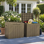 Greesum 31 Gallon Deck Box for Outside, All Weather Outdoor Storage Boxes for Patio Furniture Set, Package Delivery Box, Garden Tools, Light Coffee(Set of 2) - Image 3