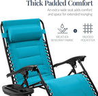Best Choice Products Oversized Padded Zero Gravity Chair, Folding Outdoor Patio Recliner, XL Anti Gravity Lounger for Backyard w/Headrest, Cup Holder, Side Tray, Polyester Mesh - Aqua Blue - Image 4