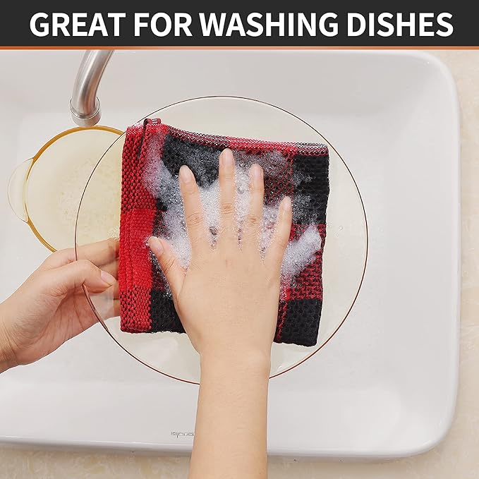 Homaxy 100% Cotton Waffle Weave Check Plaid Dish Cloths, 12 x 12 Inches - Image 5