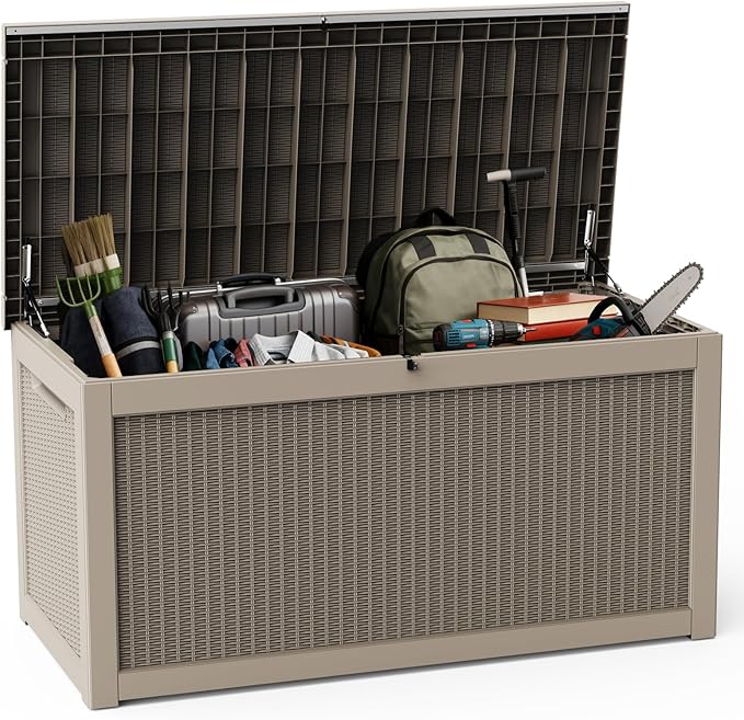 DRATO 320 Gallon Deck Box, Outdoor Large Waterproof Resin Storage Box with Lockable Lid for Patio Cushions, Gardening Tools（Gray，320 Gallon） by DRATOprovidesawarmandcozy