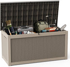 DRATO 320 Gallon Deck Box, Outdoor Large Waterproof Resin Storage Box with Lockable Lid for Patio Cushions, Gardening Tools（Gray，320 Gallon） by DRATOprovidesawarmandcozy