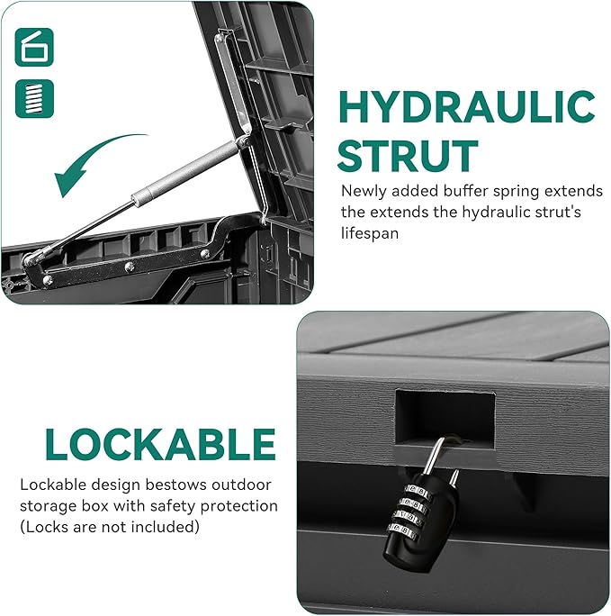 YITAHOME 100 Gallon Resin Deck Box, Weather Resistant Outdoor Storage Box, Lockable Indoor Outdoor Storage for Supplies and Essentials, Dark Gray - Image 6
