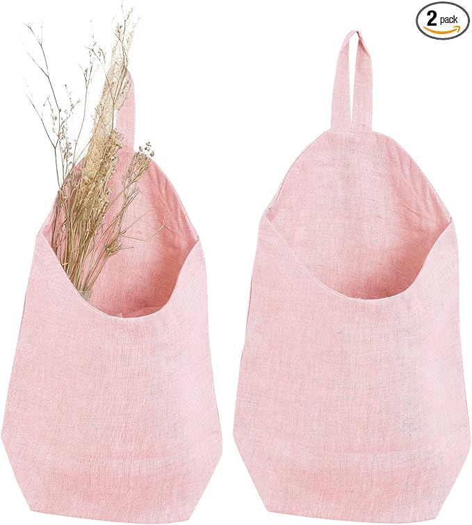 100% Linen Hanging Storage Bags Baskets 2 Pcs, Small Wall Storage Bag by HSOFTIFY