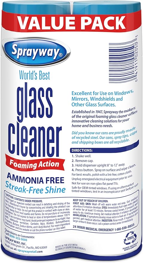 Sprayway Glass Cleaner Foaming Aerosol Spray, Streakless, Fast-Acting | Cleans - Image 2