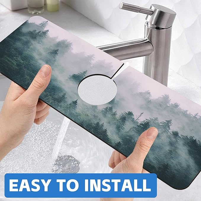 Foggy Forest Dish Drying Mat for Kitchen Sink Splash Guard Behind Faucet Sink - Image 6