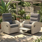 Outdoor Swivel Recliner Chair Set of 2, All-Weather Wicker Reclining Patio Chair with Adjustable Backrest and Footrest by Vakollia