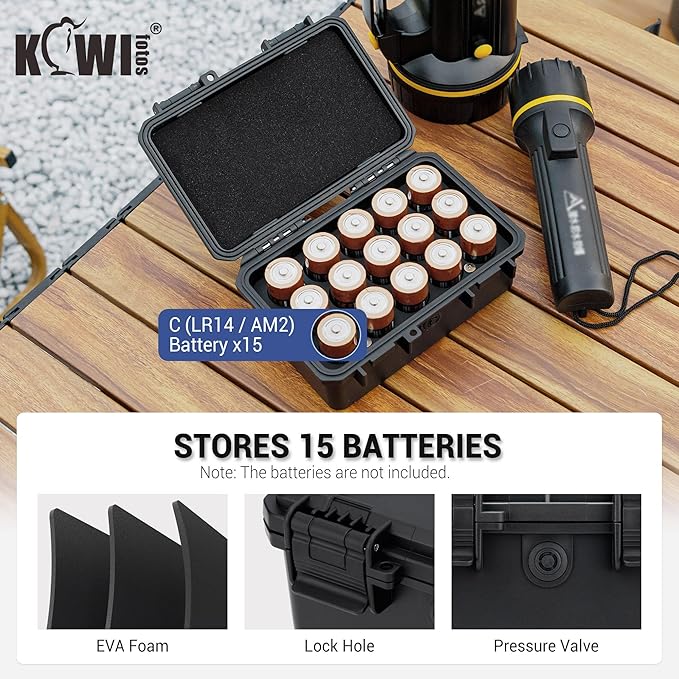 KIWIFOTOS 15 Slots C Battery Organizer Storage Case Heavy Duty IP67 Waterproof - Image 2