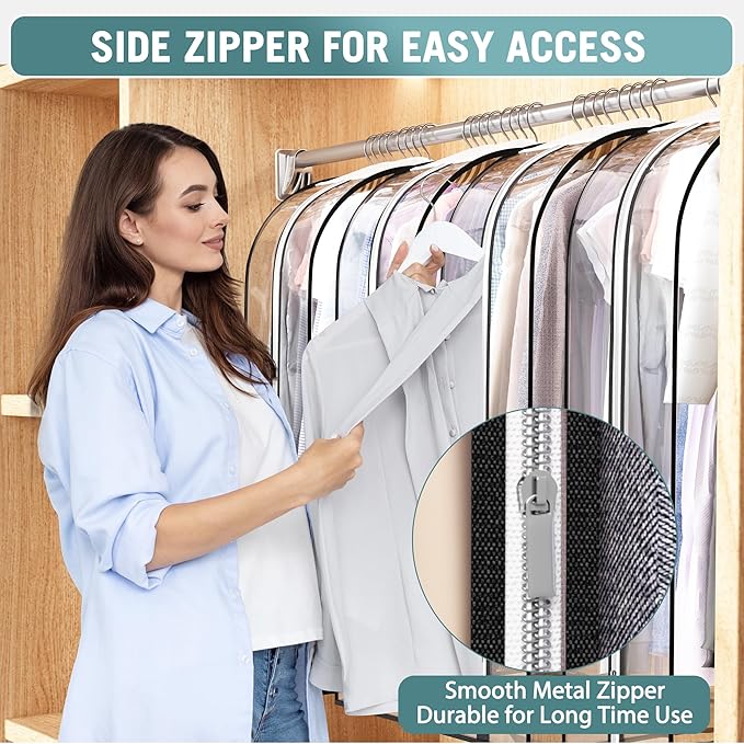 Clear Garment Bags for Hanging Clothes 10” Gusseted, Suit Bags for Closet - Image 3