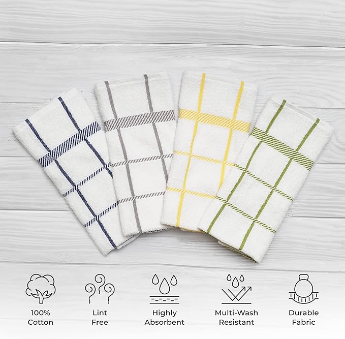 100% Cotton Terry Dish Towels, 4 Pack Checks, 16 x26 Inches, Super Soft and - Image 2