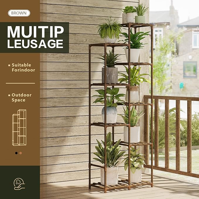 Bamworld 62 " Tall Plant Stand for Indoor Plants Outdoor Corner Plant Shelf Flower Stands for Living Room Balcony and Garden - Image 4
