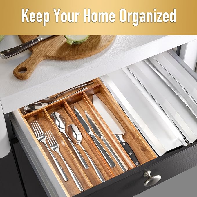 Silverware Organizer Kitchen Drawer Organizer Utensil Organizer Acacia - Image 3