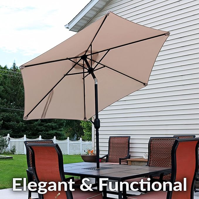 Sunnydaze Outdoor Patio Umbrella - Polyester Table Market Umbrella with Push-Button Tilt and Crank - 6 Sturdy Ribs - Beige - 7.5ft - Image 2