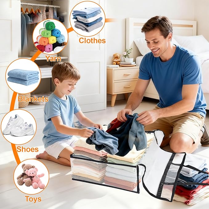 4 Pack Clear Clothes Storage Bags, Vinyl Blanket Storage Containers - Image 5