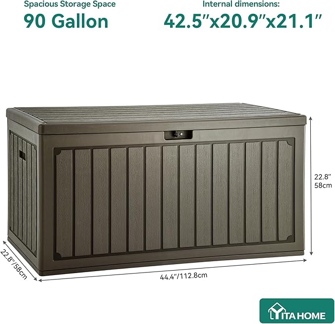 YITAHOME 90 Gallon Large Deck Box with Side Handles, Outdoor Double-Wall Storage for Patio Furniture Cushions, Garden Pool Accessories, Waterproof & Lockable - Image 5