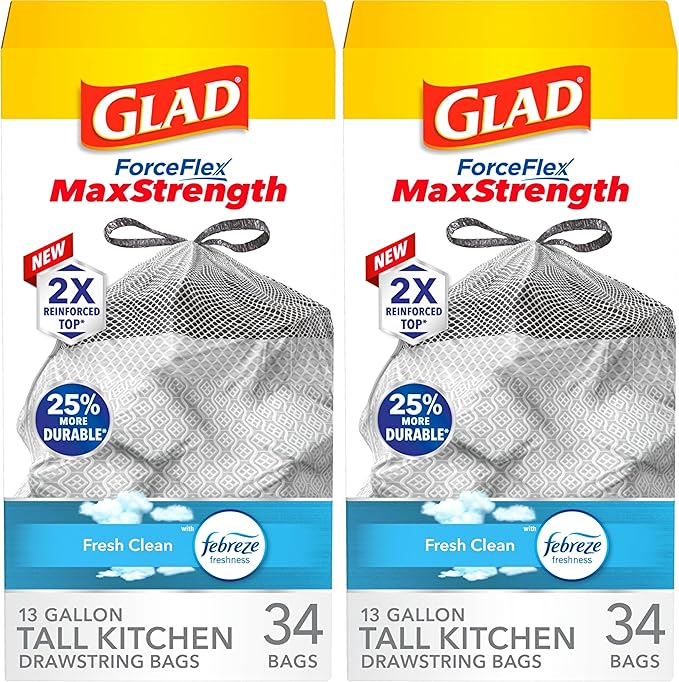 Glad ForceFlex MaxStrength Kitchen Trash Bags, 13 Gal, Fresh Clean Febreze by GladTrashFoodStorage