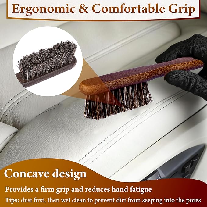 5 PCS Leather Brush Car Detailing, Horsehair Brush Shine Kit, Car Interior - Image 3